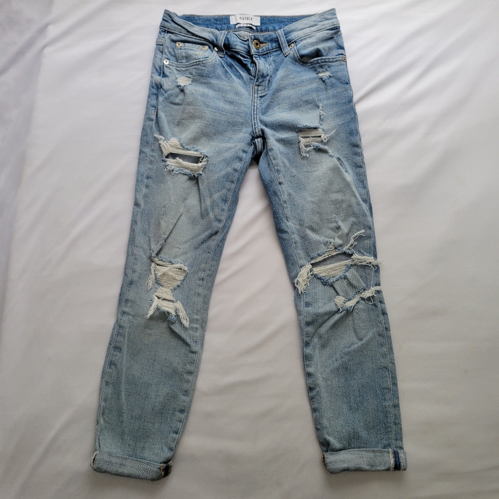 Pistola Blue Ankle Cropped Distressed Jeans